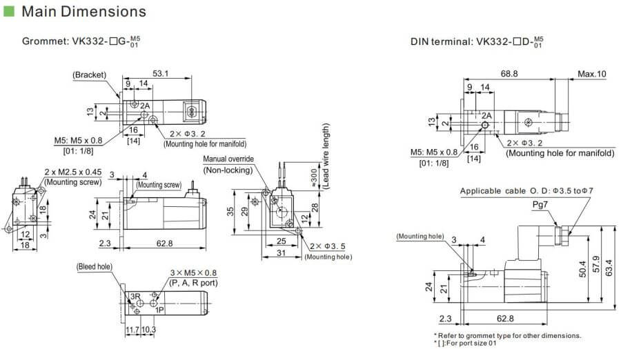 أبعاد صمام الملف اللولبي VK330